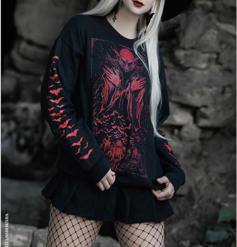 Vampire Freaks Nosferatu Sweatshirt Black Red Bat Sleeves Medium Goth Horror